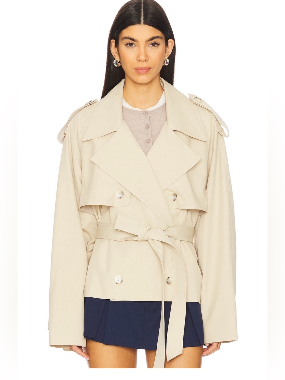 Elodie the Label Eleanor cropped trench coat in khaki